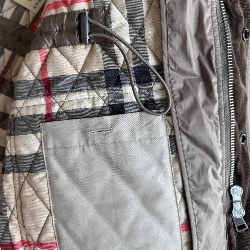Men's Burberry Brit Russell Quilted Jacket w/plaid lining (Olive/Brown color) - Picture 3 of 16
